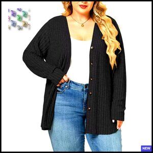 Oversized Lightweight Cardigan Open Front Button Tunic Plus Size Chic Sweater